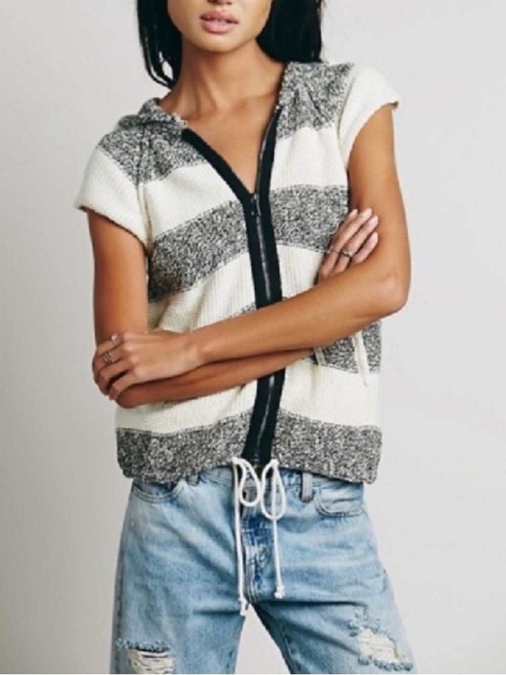 Free People Regatta Striped Sweater Hoodie Vest L